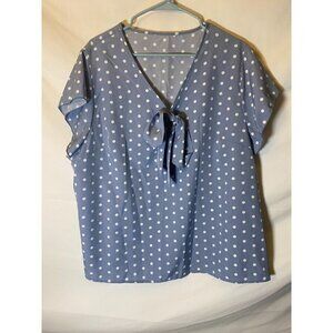 Womens Plus Size 3X Gray Polka‎ Dot Blouse Top Shirt Short Sleeve